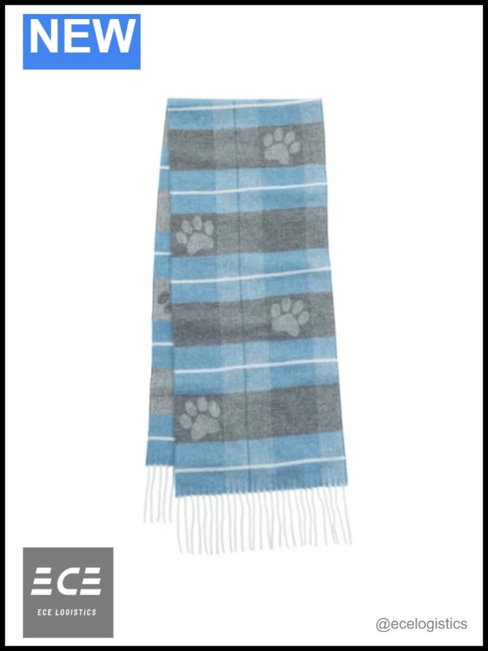 Merino Wool Cashmere Plaid Paw Scarf Fringed Blanket Wrap